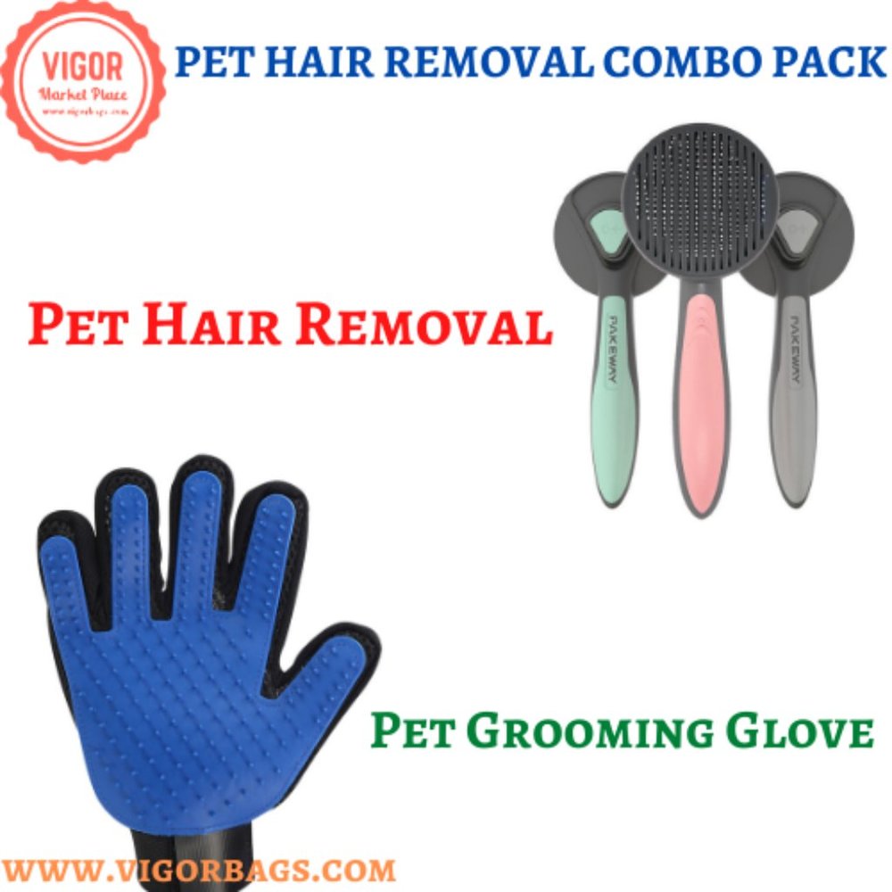 Self Cleaning Pet Hair Removal Comb & Pet Grooming Glove Combo Pack